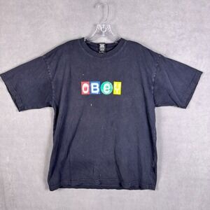 Obey Propaganda Men's L Shirt "eBay" Black Short Sleeve‎ Vintage Read!